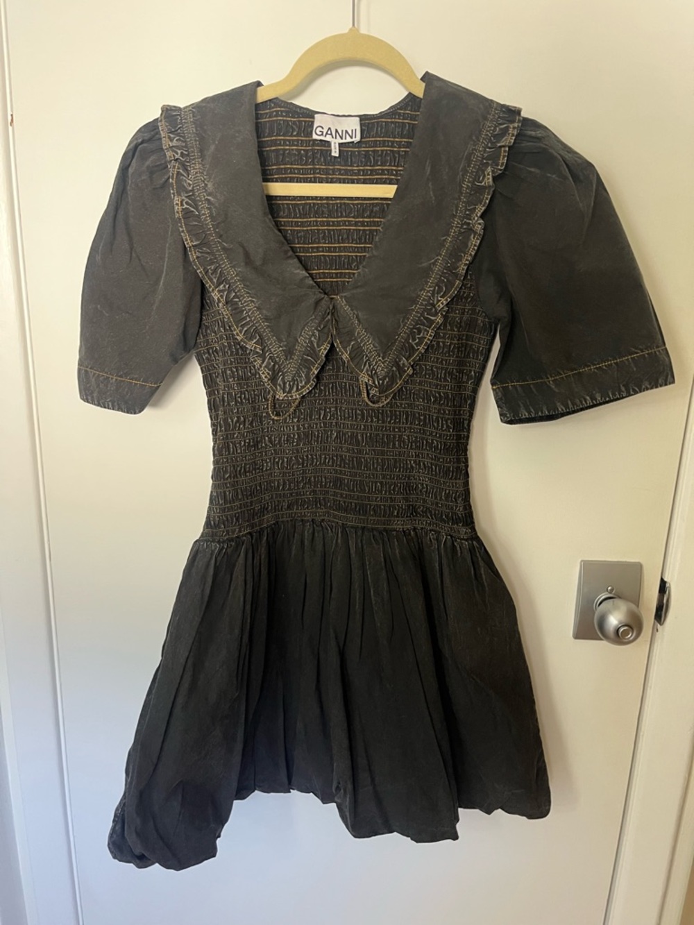 GANNI Garment Dyed Cotton Mini Smock - Picture 2 of 5